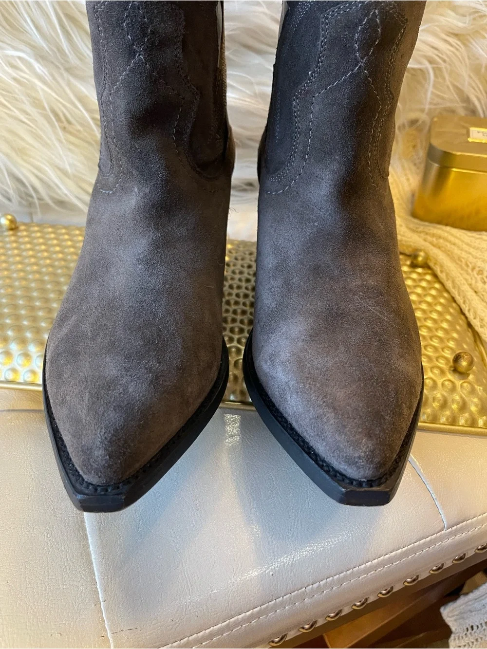 Frye Shane Embroidered Cuff western boots over-the-knee in Charcoal Gray Brown
